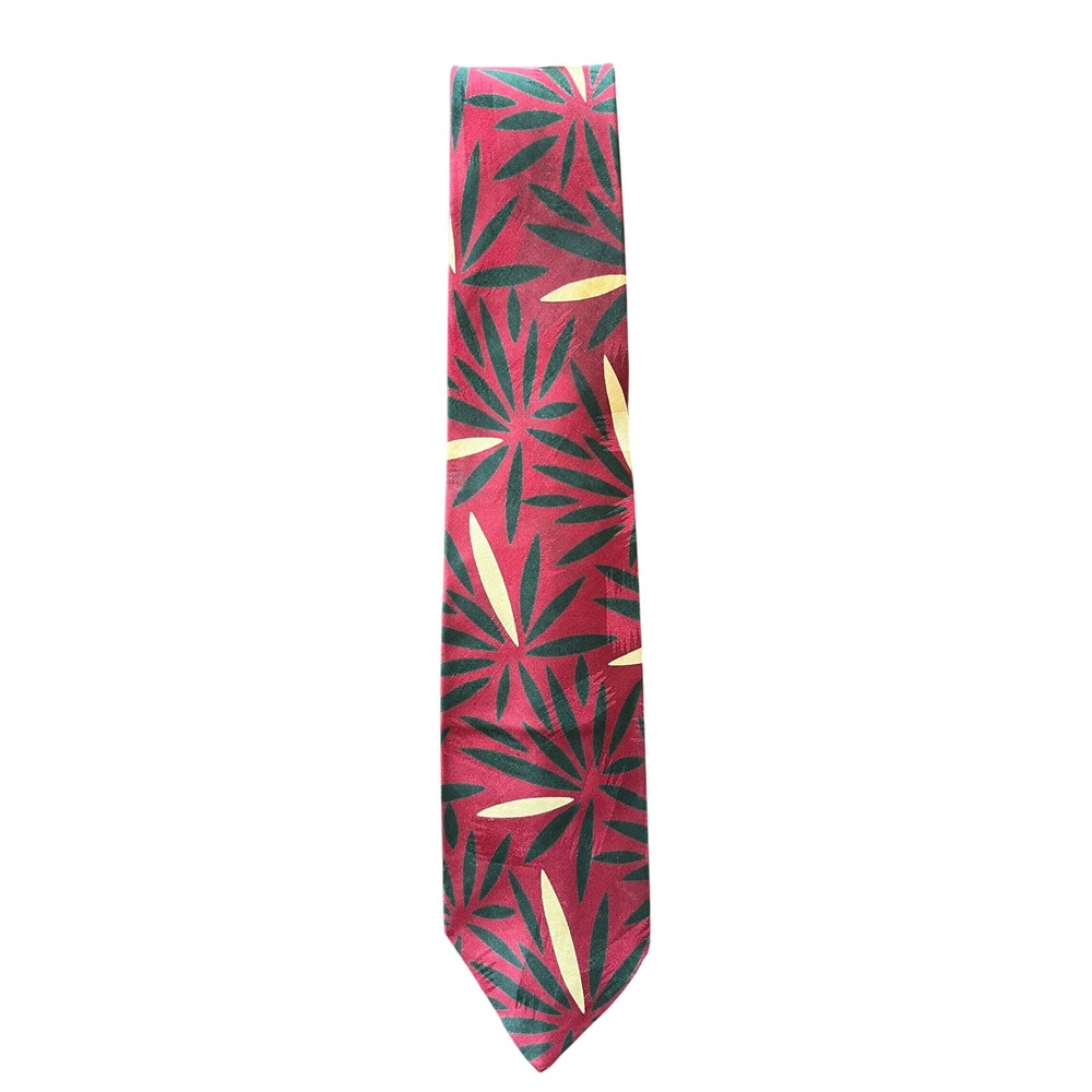 Polo Ralph Lauren Silk Tie Burgundy Red Green Leaf Pattern Botanical Made in USA